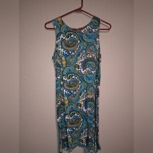 Bohemian Hippie Floral Sun Dress Blue Gold Paisley Women's Size Small